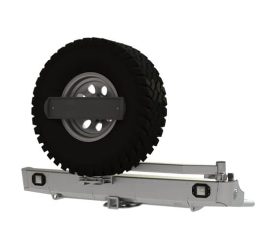 Изображение товара Бампер силовой задний STC Mitsubishi L200 2006-2013 с квадратом под фаркоп, кронштейном крепления запасного колеса по центру, кронштейном крепления гос номера и фарами заднего хода/ПТФ STC-ML200/06-BR-C1-L2