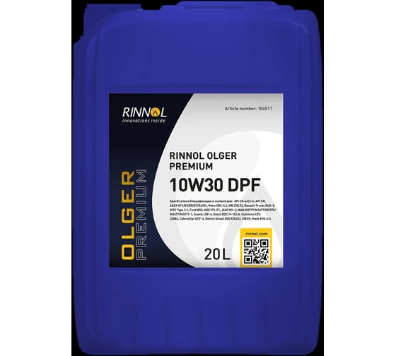 Изображение товара Масло моторное синтетическое RINNOL OLGER PREMIUM 10W-30 DPF e20L 104511