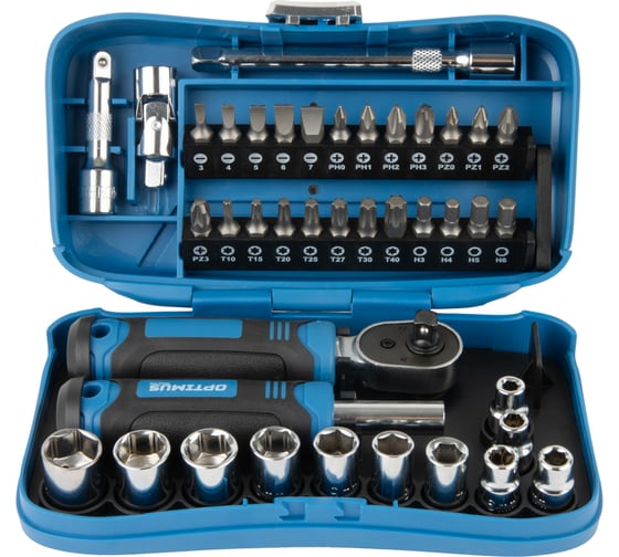 Изображение товара Набор бит и торцевых головок с реверсивной трещоткой OPTIMUS 40 предметов OPT-BS3040