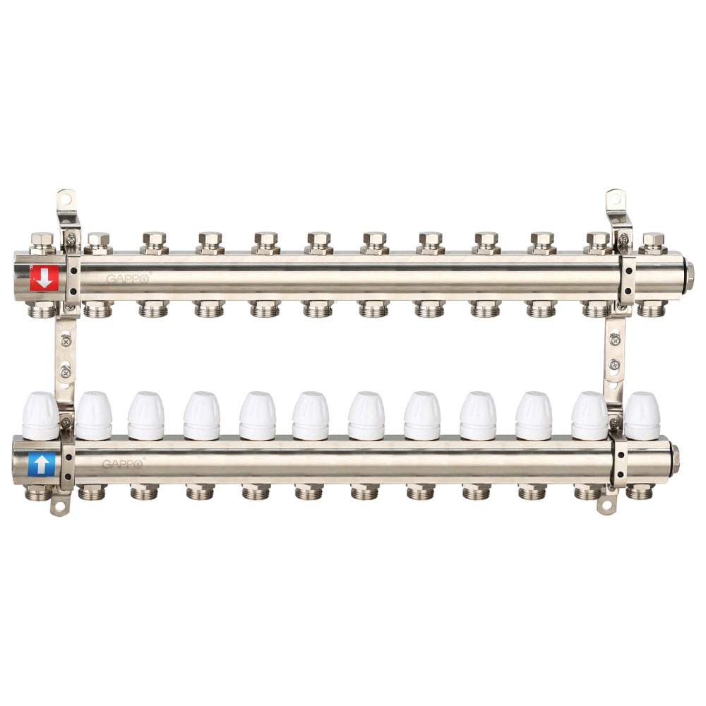 Изображение товара Коллектор распределительный регулируемый Gappo из латуни 12 конур 1 дюйм