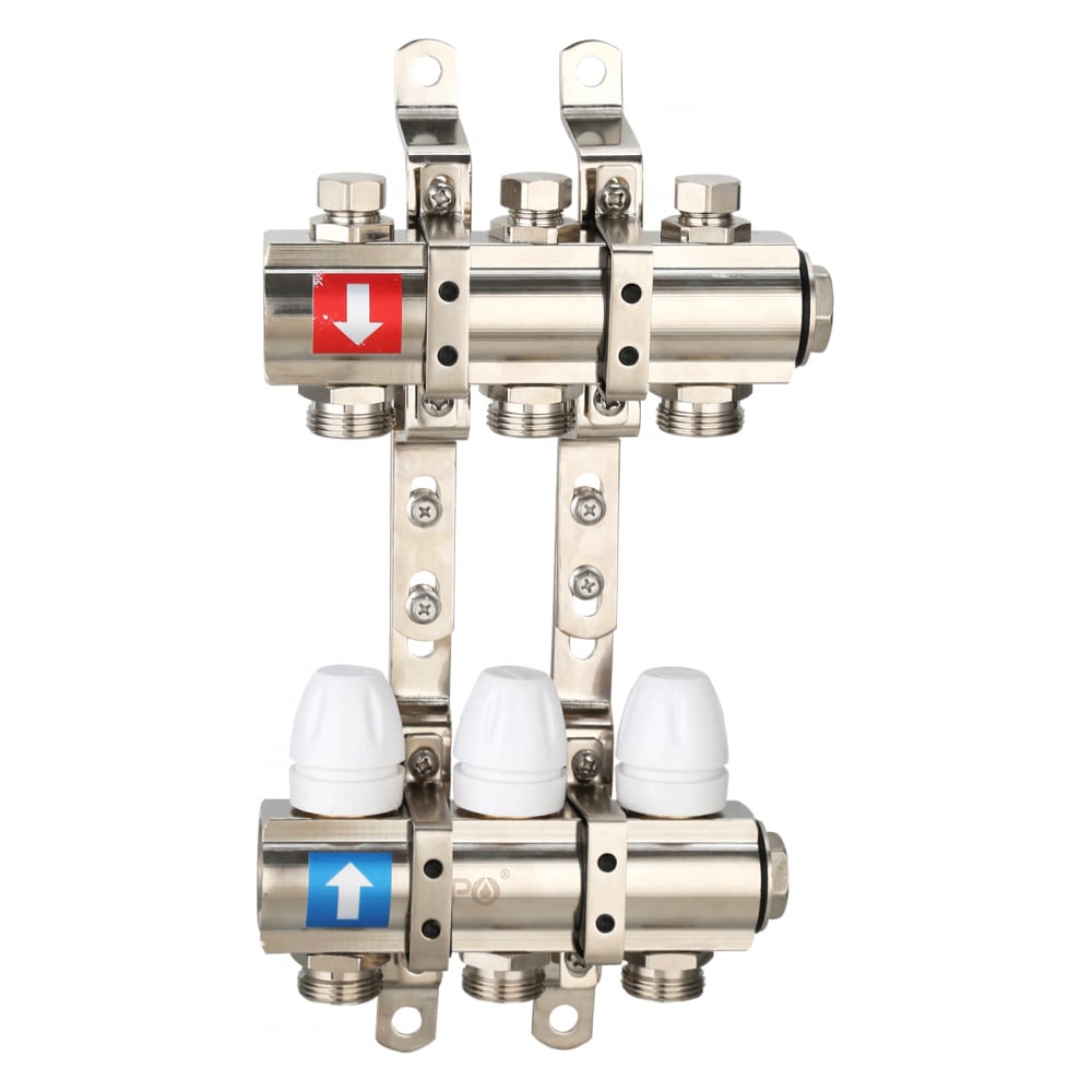 Изображение товара Регулируемый коллектор с запорными клапанами Gappo 3-контур латунь 1"x3/4" G427.3