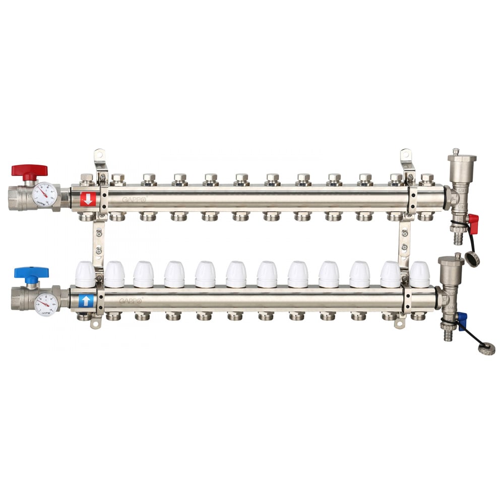 Изображение товара Коллектор распределительный из латуни Gappo G425.12 12 контуров с запорными кранами