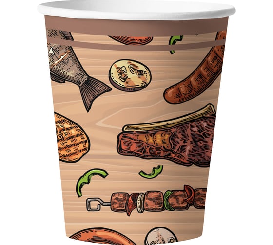 Изображение товара Набор бумажных стаканов ND Play Ешь шашлык, в т/у пленке, 6 шт, 250мл 312057