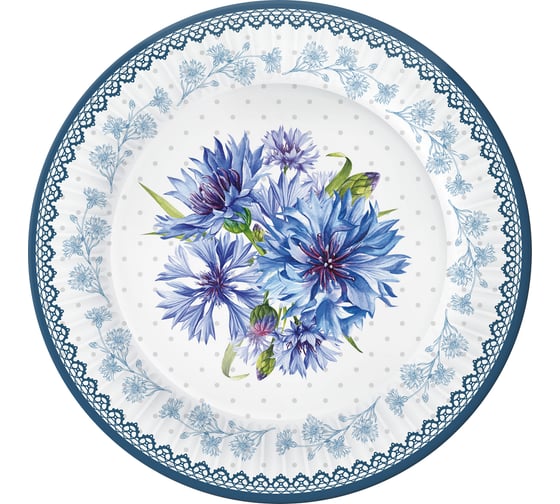 Изображение товара Набор бумажных тарелок ND Play Букет васильков, в т/у пленке, 6шт, d=230мм 312691