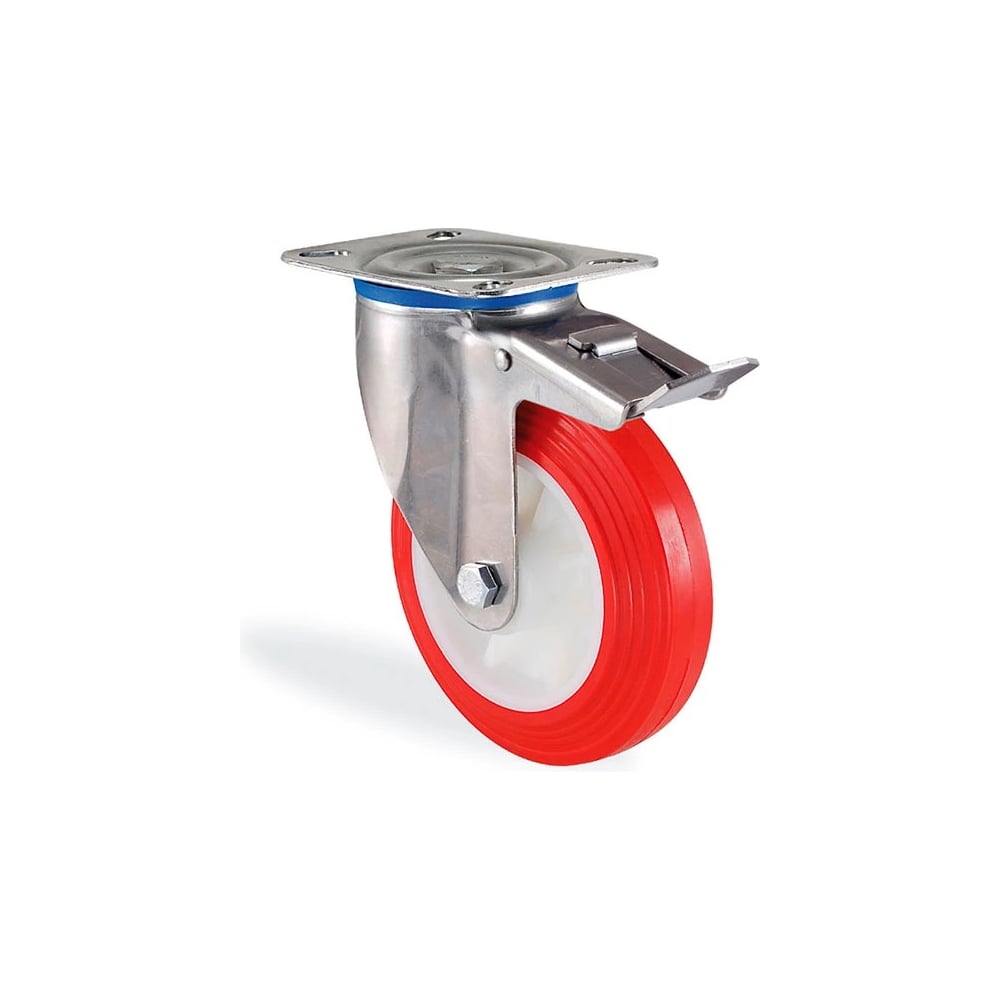 Изображение товара Поворотная колесная опора из нержавеющей стали с площадкой и тормозом KAMA, 125 мм, K-S-3302-PUB-125-F18