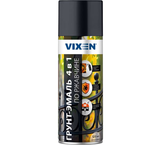 Изображение товара Грунт-эмаль по ржавчине Vixen 4 в 1, графитовый серый (RAL 7024), аэрозоль 520 мл VX517024