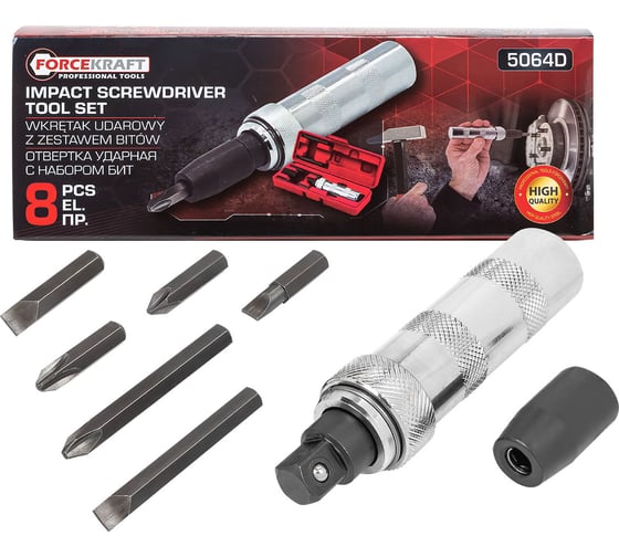 Изображение товара Отвертка ударная Forcekraft с набором бит, 8 предметов FK-5064D(60949)