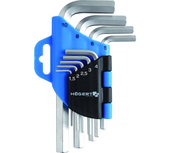 Изображение товара Набор шестигранных Г-образных ключей HOEGERT TECHNIK 1,5-10 мм, CrV, 9 шт HT1W802
