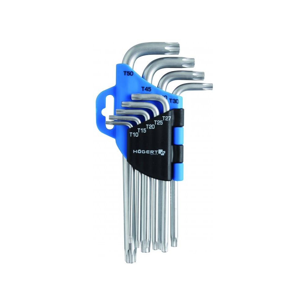 Изображение товара Набор Г-образных ключей HOEGERT TECHNIK TORX T10-T50, 9 шт, CrV