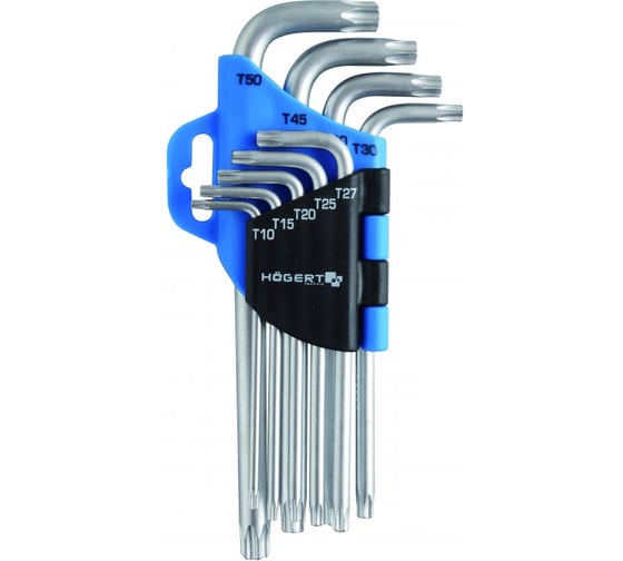 Изображение товара Набор Г-образных ключей HOEGERT TECHNIK TORX, T10-T50, Crv, 9 шт HT1W814
