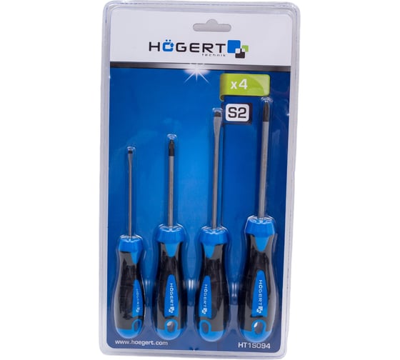 Изображение товара Набор отверток HOEGERT TECHNIK 4 шт, сталь S2 HT1S094