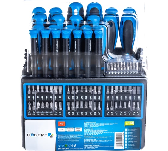 Изображение товара Набор отверток и бит HOEGERT TECHNIK 114 пр, сталь S2 HT1S099