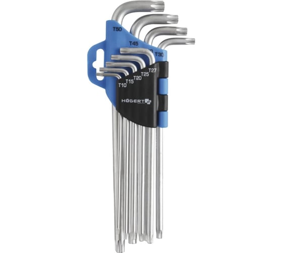 Изображение товара Набор удлиненных Г-образных ключей HOEGERT TECHNIK TORX, Т10- Т50, 9 шт HT1W818