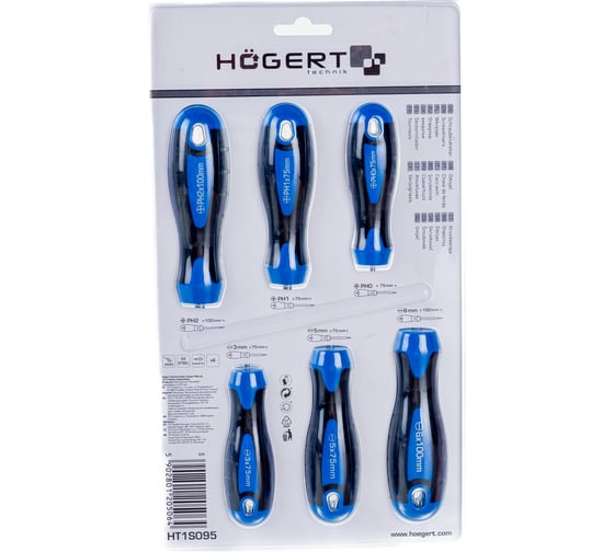 Изображение товара Набор отверток HOEGERT TECHNIK 6 шт, сталь S2 HT1S095
