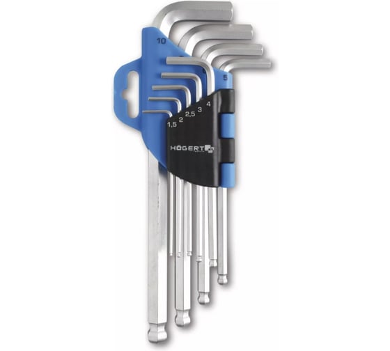Изображение товара Набор удлиненных шестигранных Г-образных ключей HOEGERT TECHNIK с шаровым наконечником Crv HT1W804