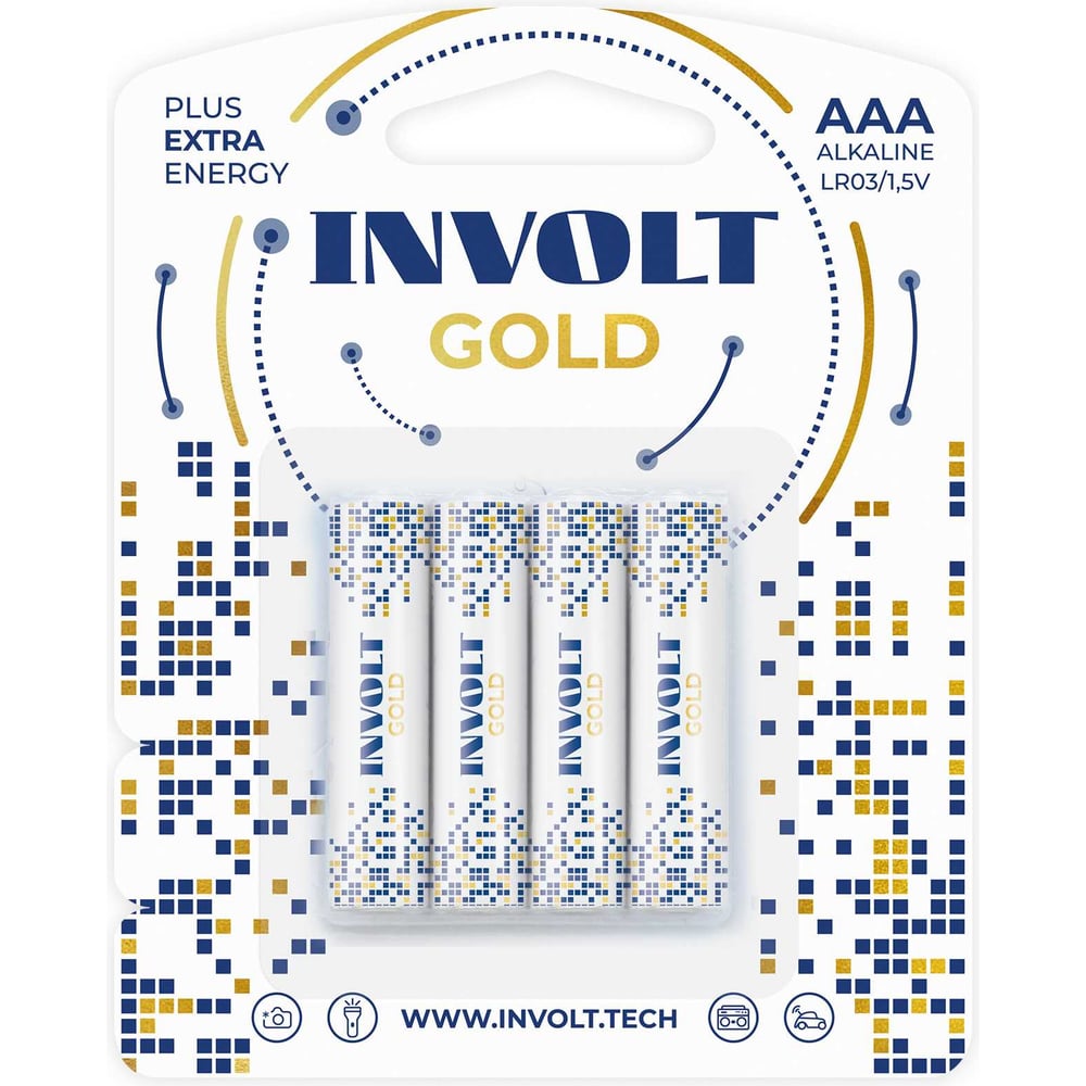 Изображение товара Батарейки INVOLT GOLD AAA (LR03) 4B - надежные щелочные элементы
