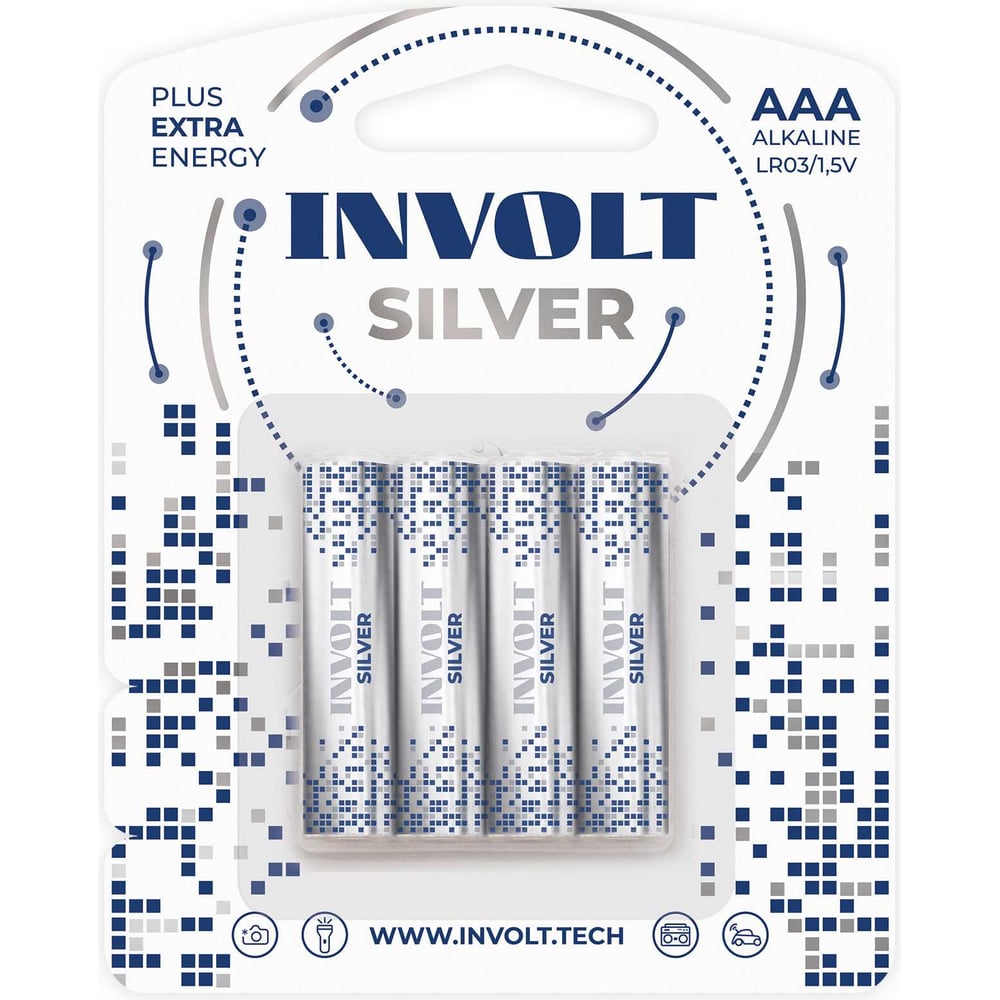 Изображение товара Батарейки INVOLT SILVER AAA LR03 4 шт щелочные алкалиновые для портативных устройств