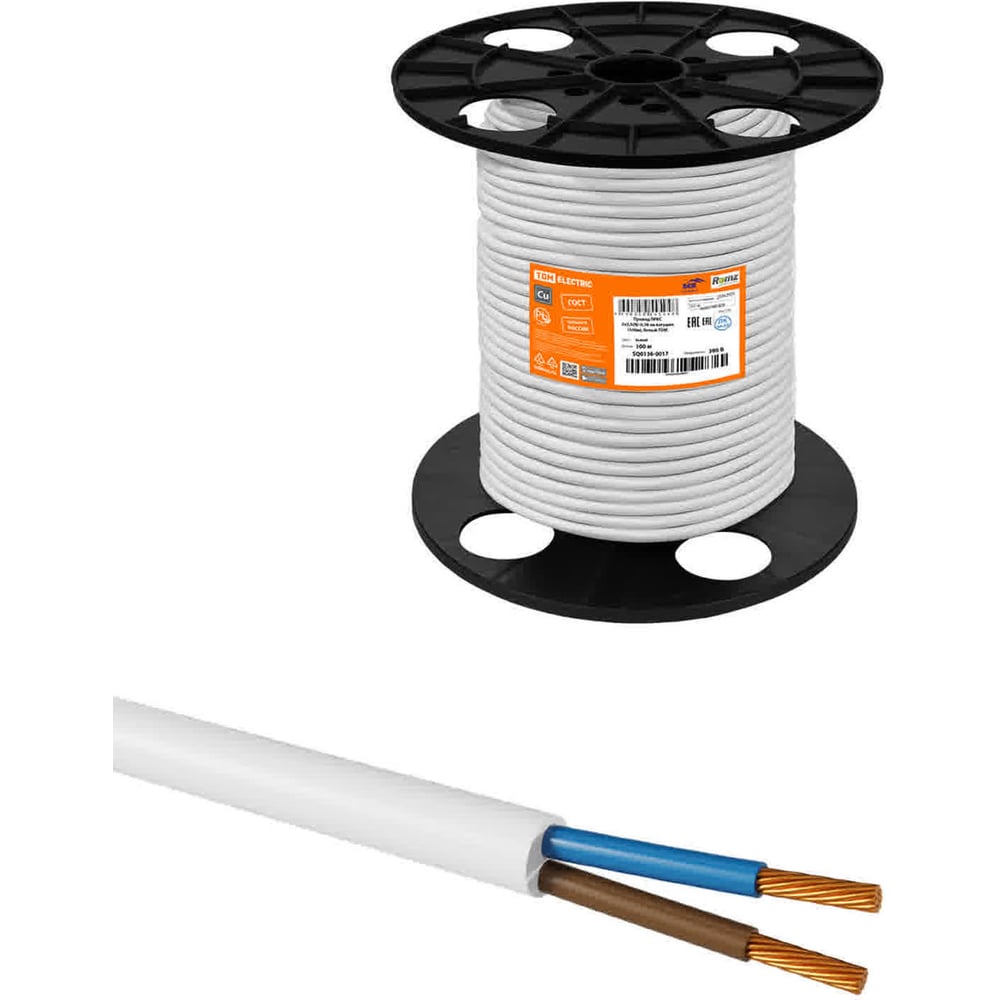 Изображение товара Провод TDM ELECTRIC ПРКС 2x2,5(N)-0,38 на катушке (100м), белый TDM SQ0136-0017