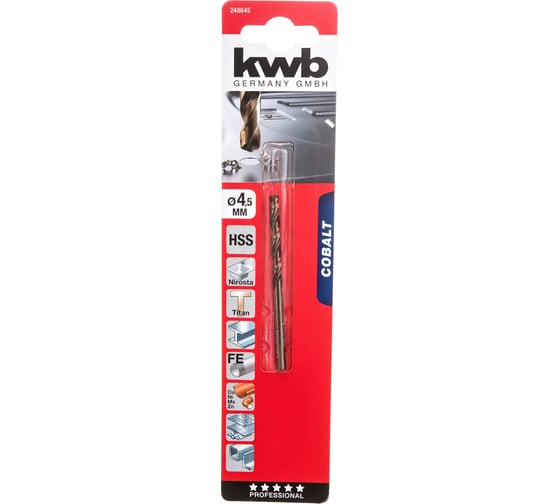 Изображение товара Сверло по металлу HSS-Co, 4,5 мм KWB 248645
