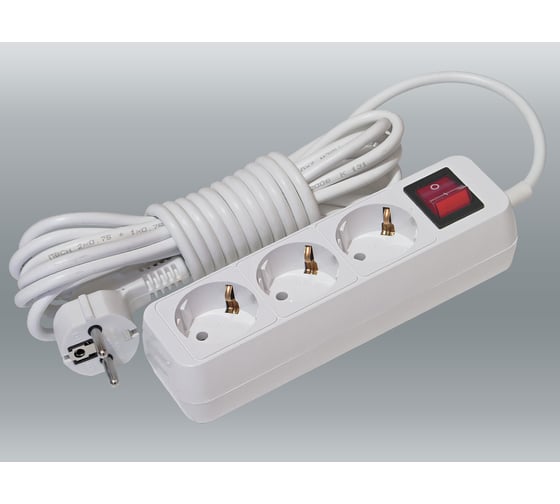 Изображение товара Электрический удлинитель Веллконт с заземленным контактом и выключателем У10/16-569 (ПВС 3*0,75) 3 входа, 5 метров, в индивидуальной упаковке 49008