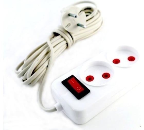 Изображение товара Электрический удлинитель Веллконт с переключателем У10-451 (ШВВП) 2 входа, 5 метров, в индивидуальной упаковке 48987