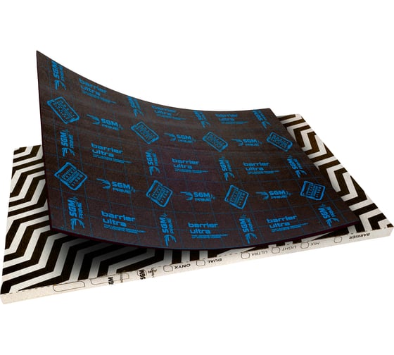 Изображение товара Шумоизоляция SGM Premium Barrier Ultra Prime (большие листы 0.5х0.8 м/ 6 мм)/ упаковка 5 листов/ мембрана звукоизоляционная влагостойкая SGM.BU.6.05X080.5