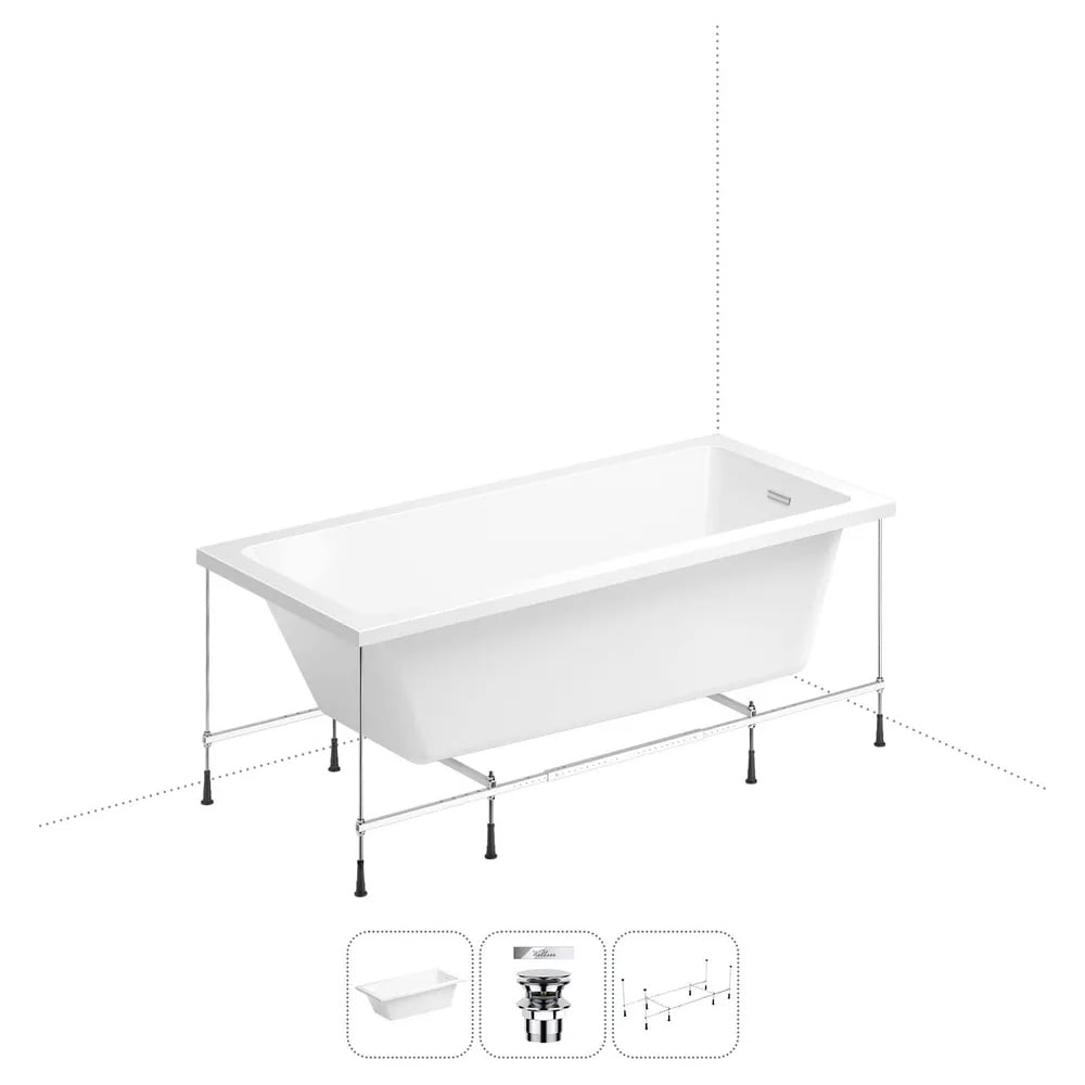 Изображение товара Акриловая ванна Wellsee 150х80 см FreeDom 2.0 в наборе 3 в 1