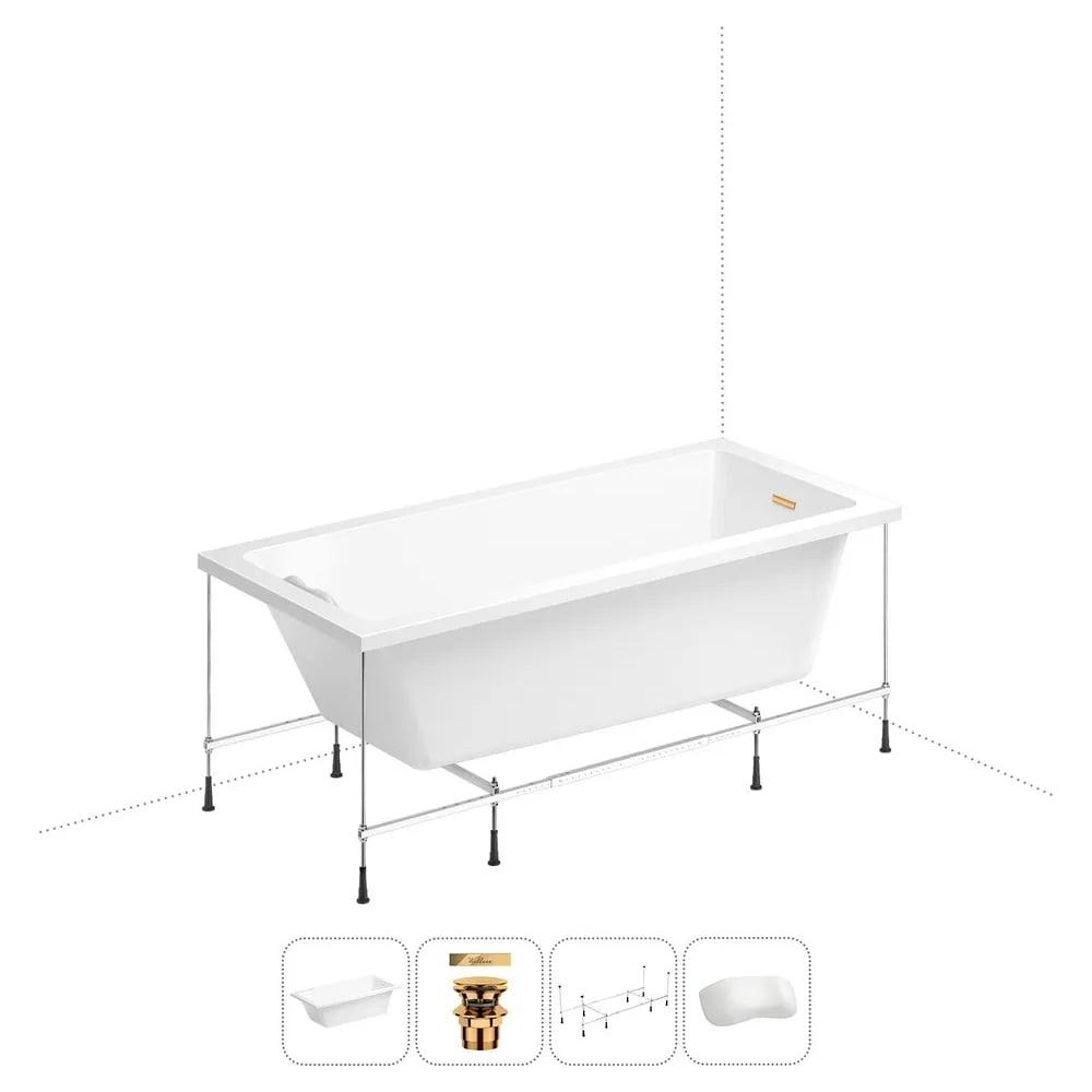 Изображение товара Акриловая ванна Wellsee 150x80 см FreeDom 2.0 с каркасом и подголовником