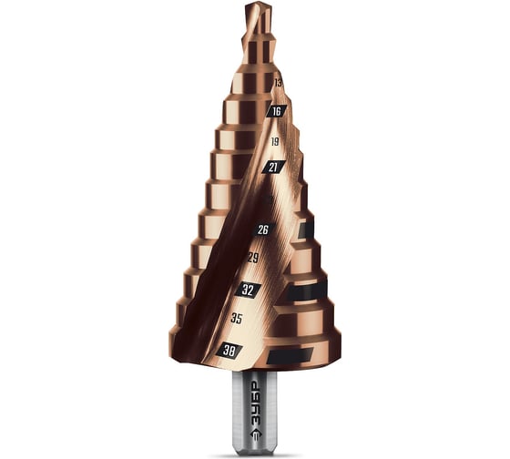 Изображение товара Сверло ступенчатое ЗУБР Профессионал Кобальт 6-38 мм, 12 ступеней 29674-6-38-12