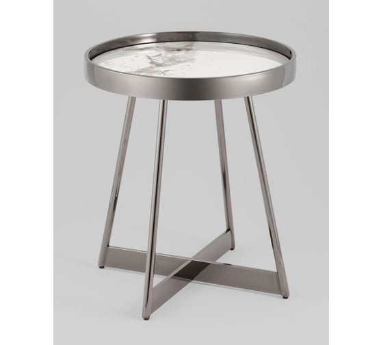 Изображение товара Столик журнальный круглый Стул Груп Гера 50 50, белая керамика, сталь тёмный хром EET-280-GM