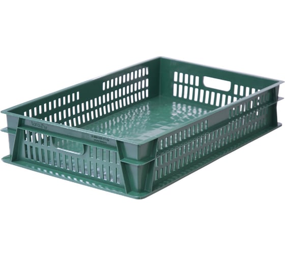 Изображение товара Ящик Тара.ру п/э 740x465x145, дно сплошное, стенки перфорированные, зелёный 22442