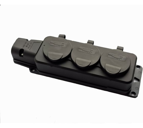 Изображение товара Колодка Monolit каучуковая с заземлением 3 розетки 16А IP54, Черный 0116