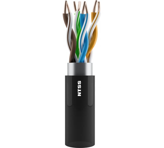 Изображение товара Кабель витая пара NTSS F/UTP 5e 4 пары одножильный 24AWG медь 305м внешний, внутренний малодымный безгалогенный компаунд (LSZH(Т) + UV) черный NTSS-OUT-FTP4-5e-LSZH(T)-BL