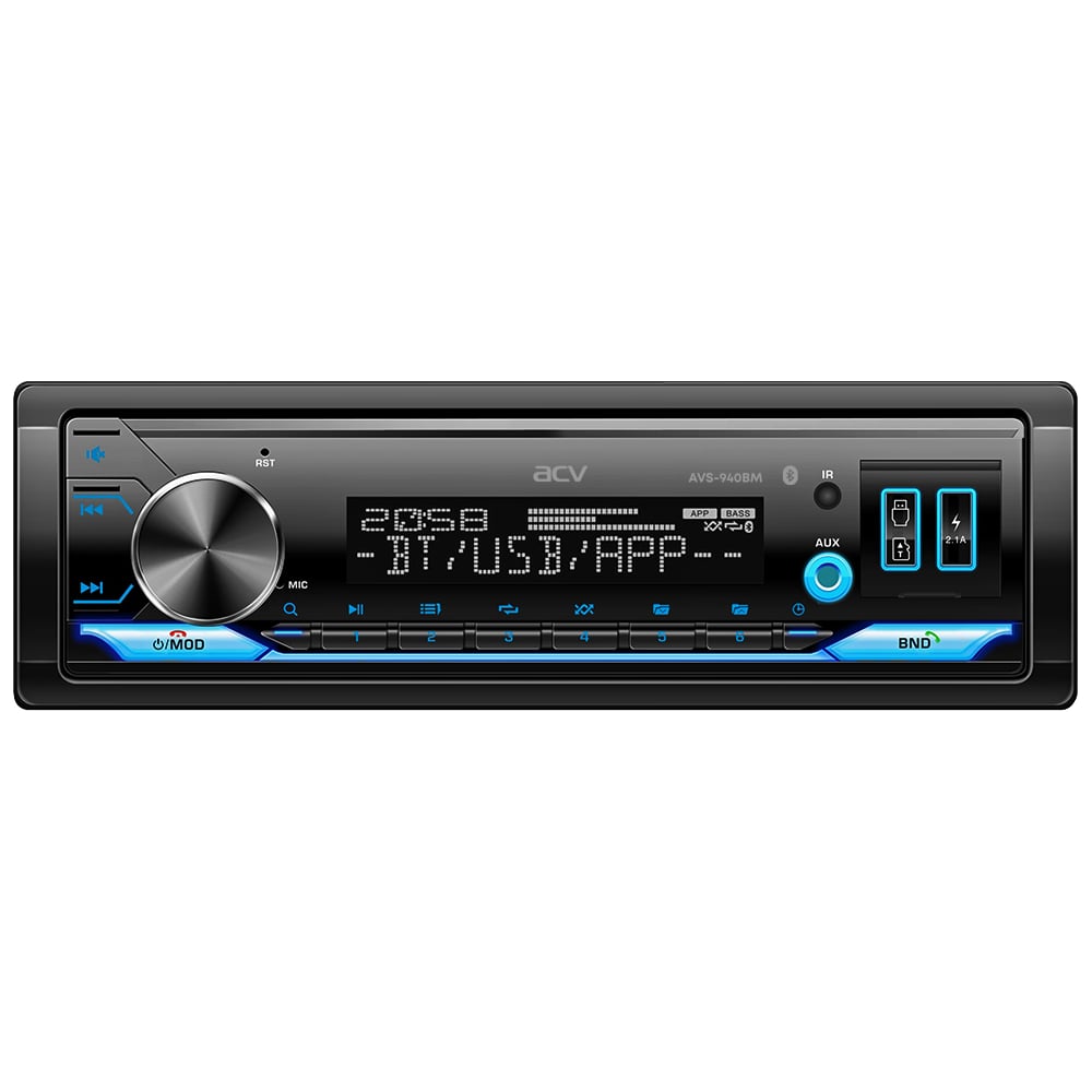 Изображение товара Магнитола ACV (1din/мультицвет/BT/2USB/AUX/SD/FM/3RCA/SUB/QC/4*50) AVS-940BM