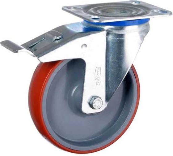 Изображение товара Поворотная колесная опора KAMA с площадкой и тормозом, 125х32 мм, K-3302-PUS-125х32-F18