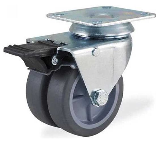 Изображение товара Сдвоенная поворотная колесная опора KAMA с площадкой и тормозом, 50 мм, 2702-MTB-050-F18