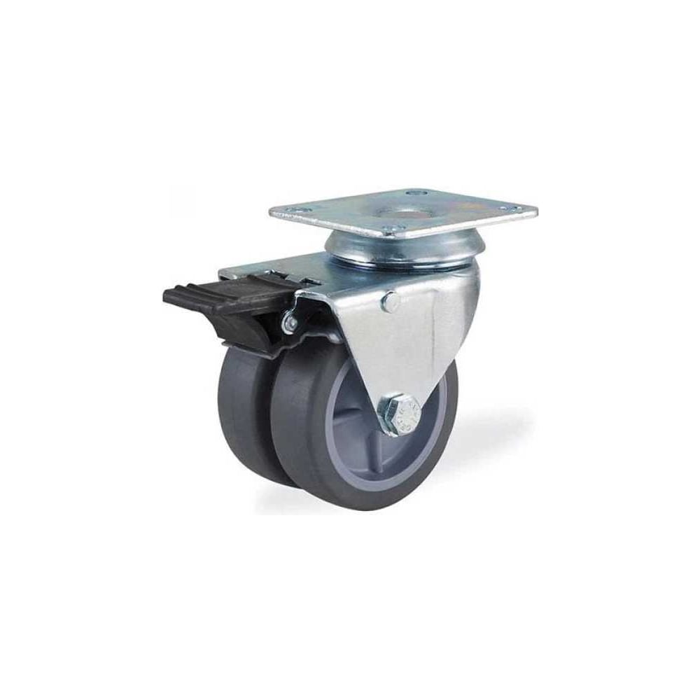 Изображение товара Сдвоенная поворотная колесная опора KAMA с тормозом, 75 мм