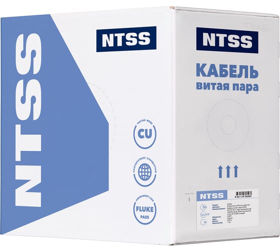 Изображение товара Кабель витая пара NTSS U/UTP 6 кат. 4 пары одножильный 23AWG медь 305м внутренний нг(А)-HF (LSZH) серый NTSS-IN-UUTP4-6-LSZH-GY