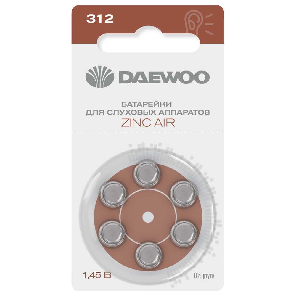 Изображение товара Батарейка воздушно-цинковый элемент питания для слуховых аппаратов DAEWOO ZA312 / PR41 BL-6 5060418