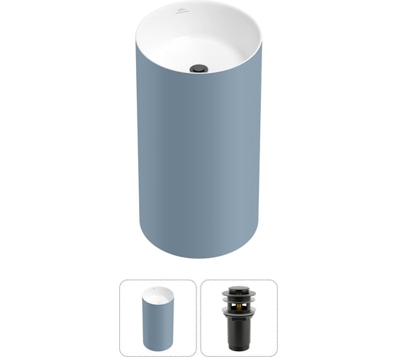 Изображение товара Напольная раковина отдельностоящая Wellsee Chalice Perfection в наборе 2 в 1, раковина-моноблок из акрила, цвет матовый светло-синий / белый глянец 20212956R