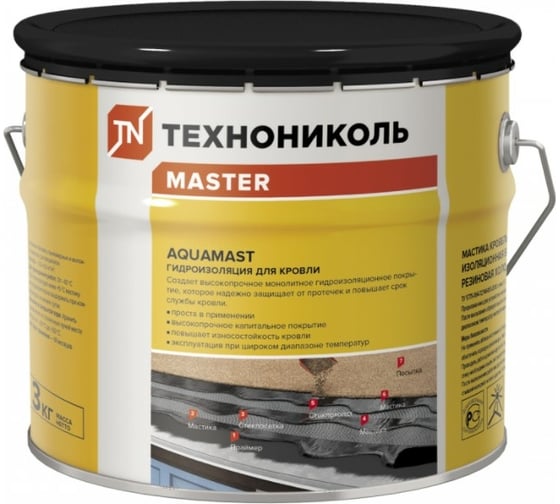 Изображение товара Битумно-резиновая мастика Технониколь AquaMast, ведро 3 кг TN889469