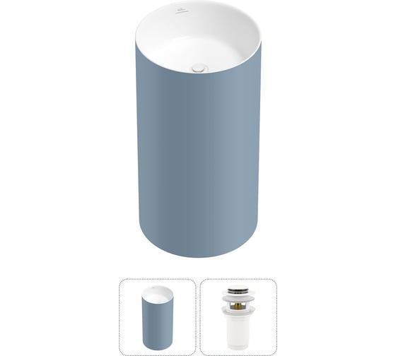 Изображение товара Напольная раковина отдельностоящая Wellsee Chalice Perfection в наборе 2 в 1, раковина-моноблок из акрила, цвет матовый светло-синий / белый глянец 20212957R