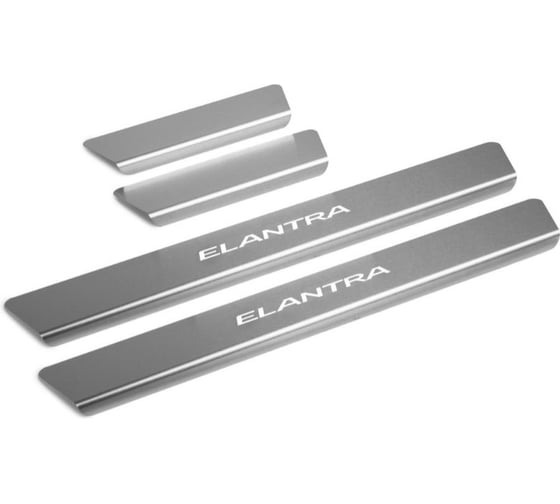 Изображение товара Накладки на пороги Rival для Hyundai Elantra AD рестайлинг 2019-н.в., нержавеющая сталь, с надписью, 4 шт. NP.2314.3
