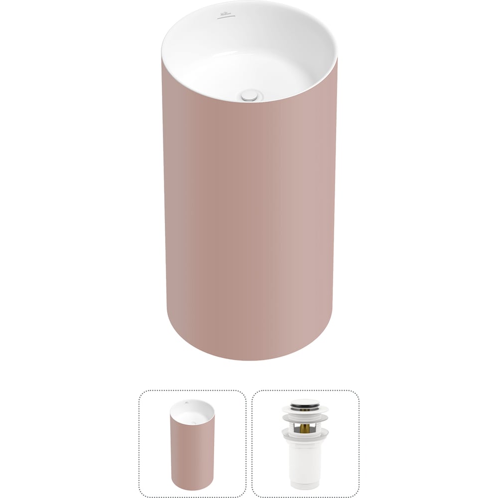 Изображение товара Напольная раковина отдельностоящая Wellsee Chalice Perfection в наборе 2 в 1, раковина-моноблок из акрила, цвет матовый светло-розовый / белый глянец 20212975R