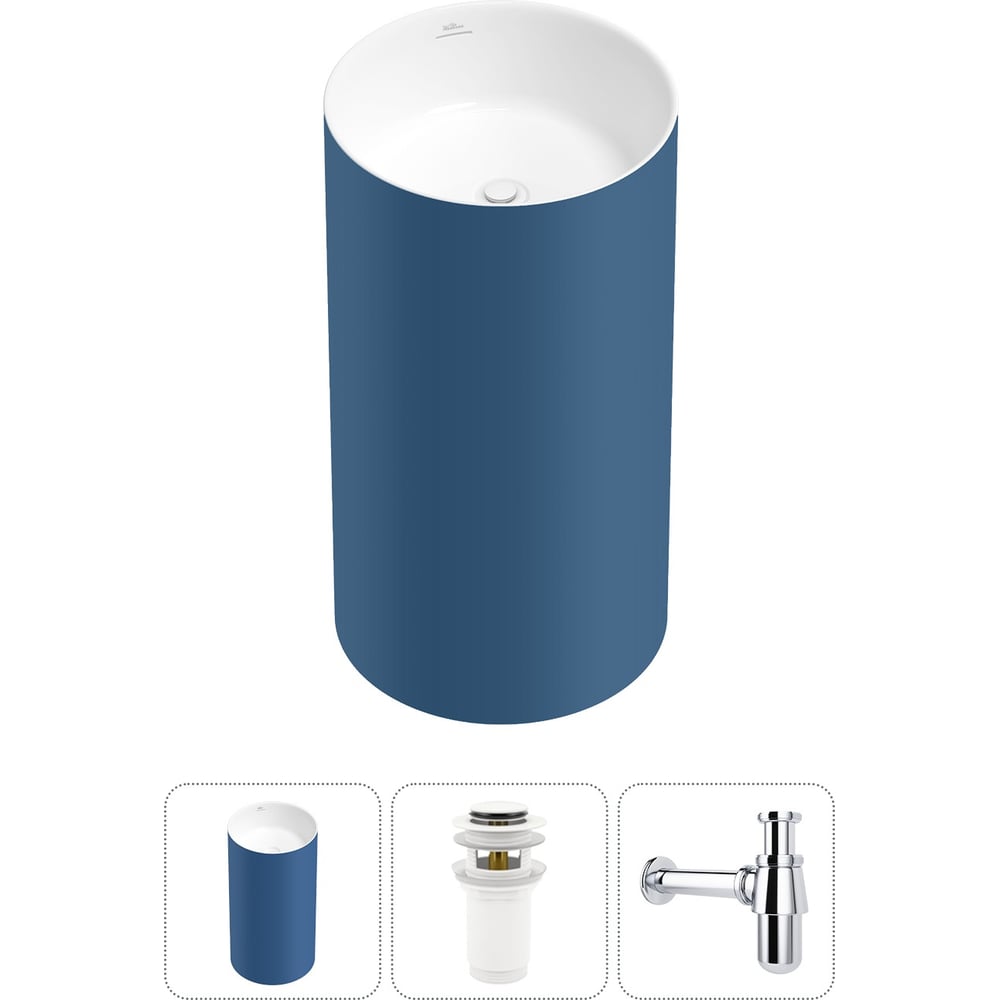 Изображение товара Раковина напольная Wellsee Chalice Perfection 3в1 матовый темно-синий/белый глянец