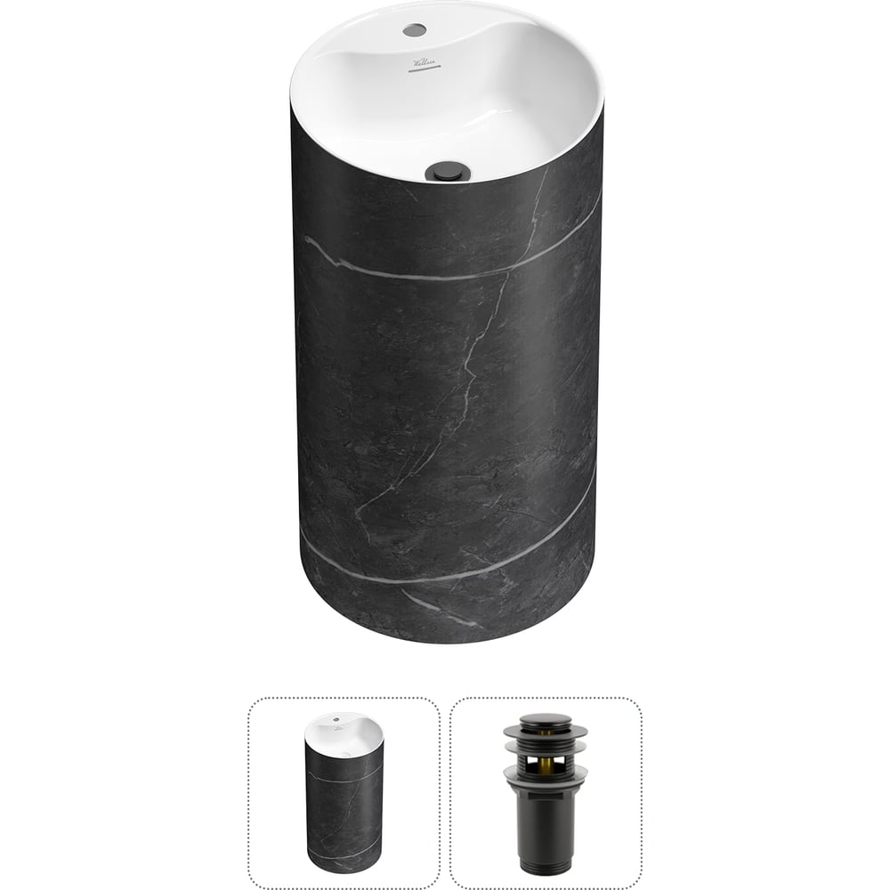 Изображение товара Напольная раковина из акрила Wellsee Chalice Perfection белый глянец и черный мрамор
