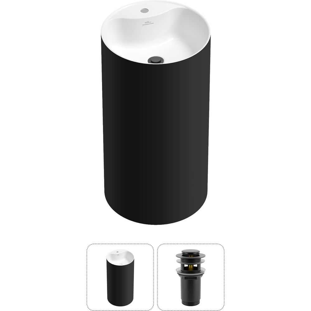 Изображение товара Напольная раковина отдельностоящая Wellsee Chalice Perfection в наборе 2 в 1, раковина-моноблок из акрила, цвет матовый черный / белый глянец 20213015R