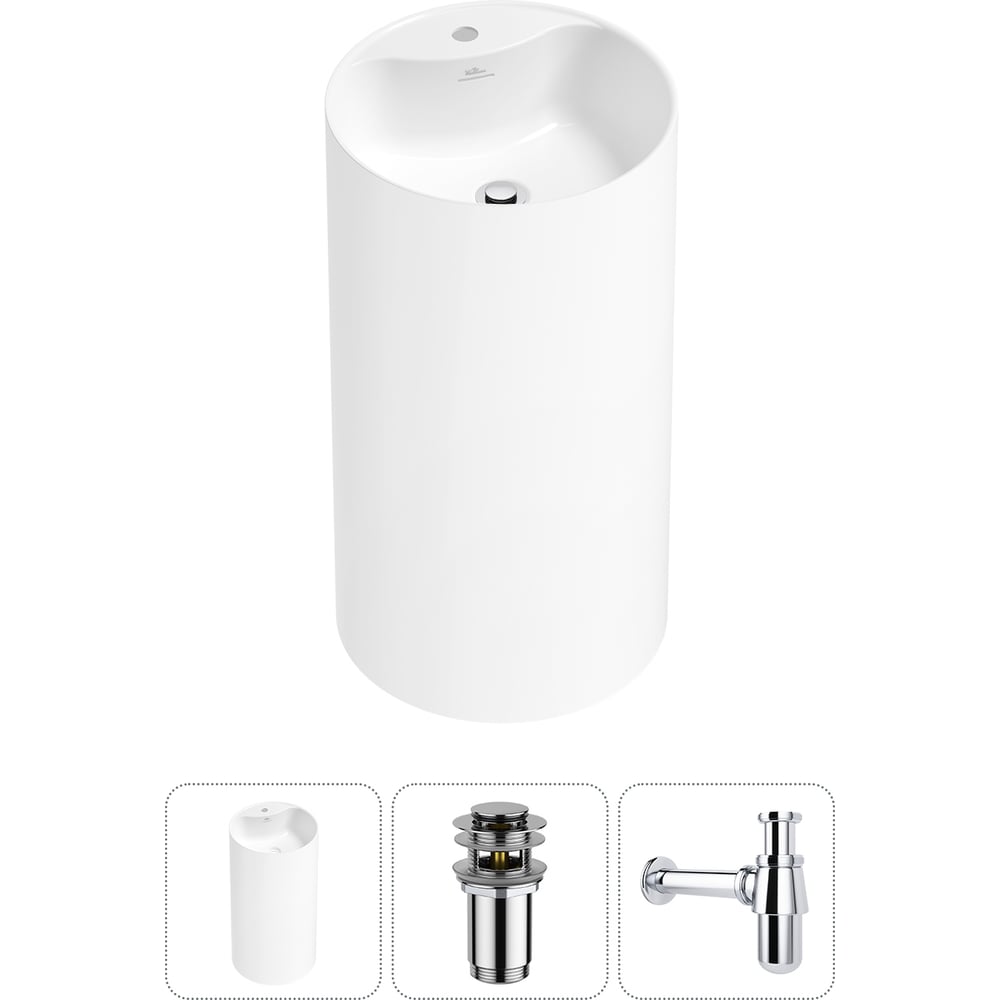 Изображение товара Напольная раковина отдельностоящая Wellsee Chalice Perfection в наборе 3 в 1, раковина-моноблок из акрила, цвет белый глянец 20212986R