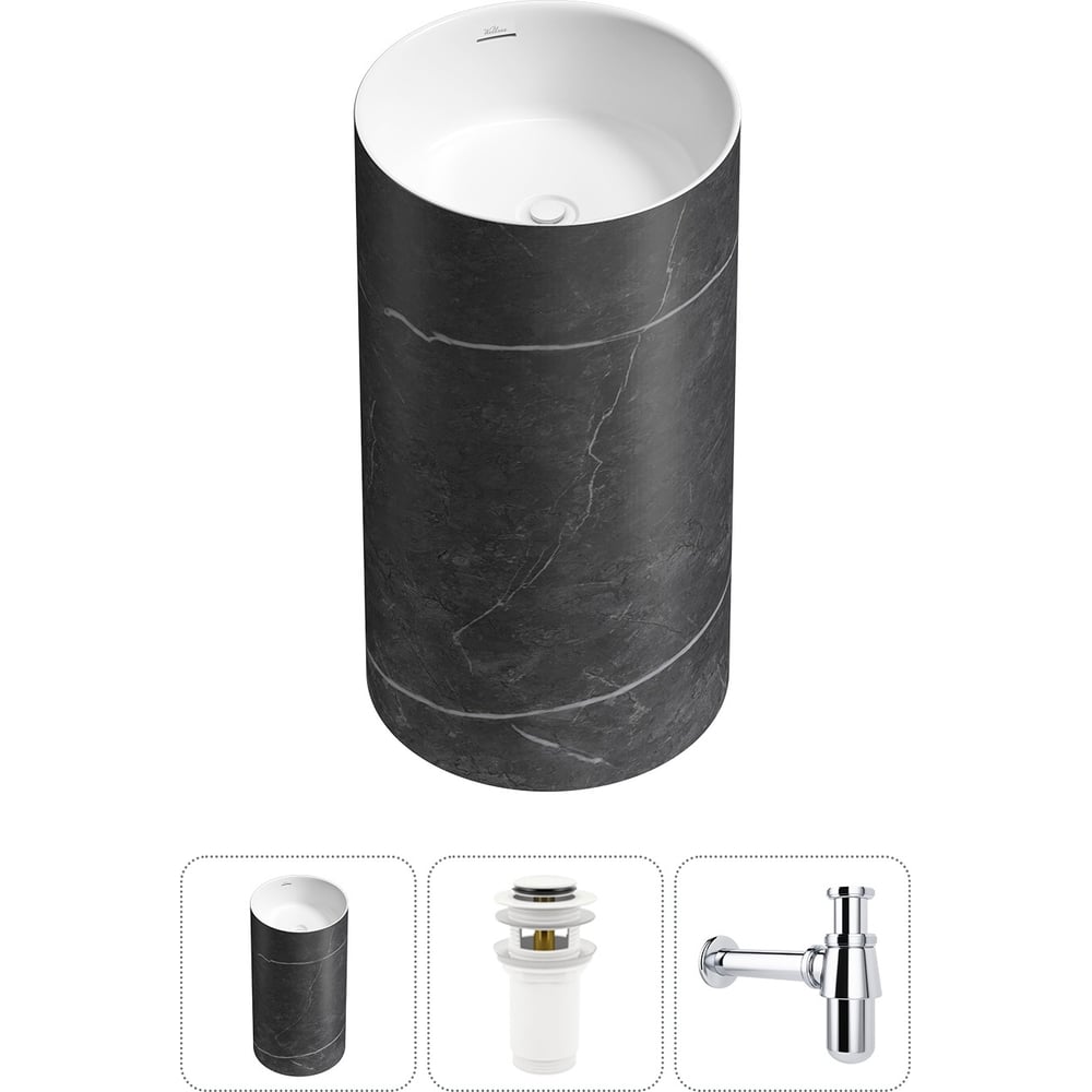 Изображение товара Напольная раковина Wellsee Chalice Perfection 1 чаши акрил черный или белый глянец