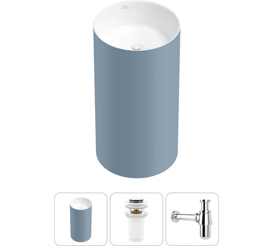 Изображение товара Напольная раковина отдельностоящая Wellsee Chalice Perfection в наборе 3 в 1, раковина-моноблок из акрила, цвет матовый светло-синий / белый глянец 20212960R